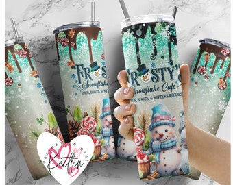 Vintage Frosty&#39;s snowflake cafe 20 oz skinny tumbler | Cute snowman sublimation | Christmas time Sublimation Tumbler png | Download, SET 2