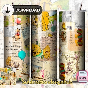 Vintage Cartoon character Tumbler 20 oz Skinny, Bear and friends Tumbler Sublimation PNG, Digital Download png