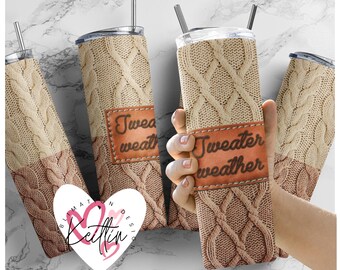 Hello Sweet sweater weather 20oz knitted tumbler | Autumn sweater tumbler | Fall Sublimation Design | 20oz tumbler Png Digital