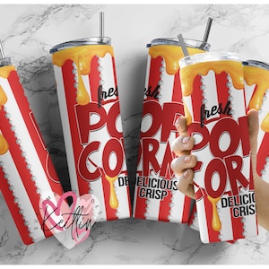 Świeży popcorn, pyszny i chrupiący, Tumbler Wrap, kapiący ser, Popcorn Tumbler, Popcorn i Movie Tumbler, Movie Tumbler Wrap