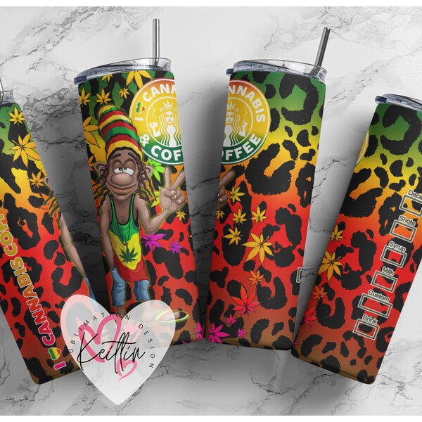 Cannabis & coffee Marijuana Full reggae rasta Jamaica Wrap | 20oz Skinny Tumbler | Weed Sublimation Designs | Cannabis |Digital Downloads