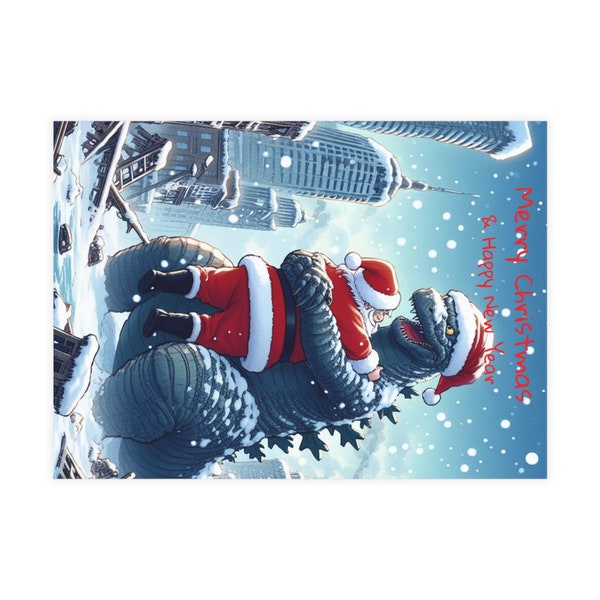MuFi Godzilla Christmas Cards Model 1 with wishes, Postcard Bundles (envelopes included), Godzilla postcards, Christmas postcards
