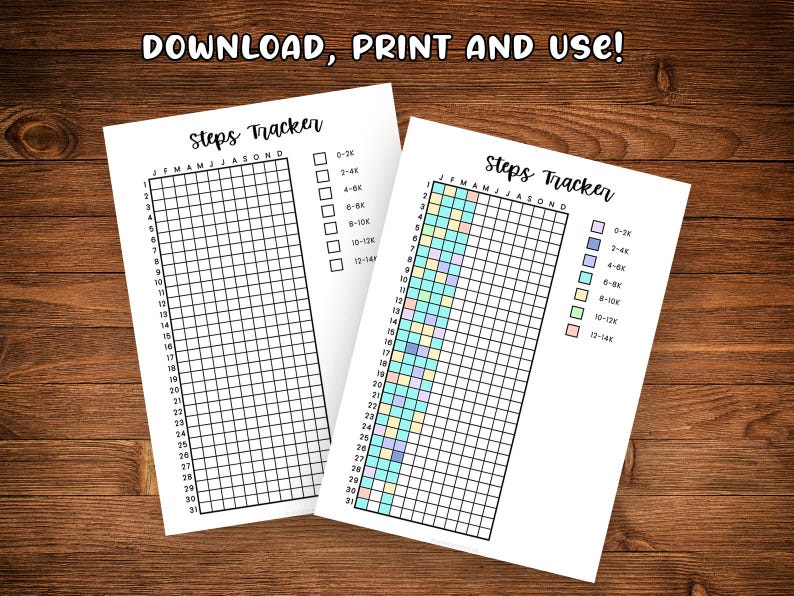 Step Rangs Step Tracker Yearly Printable Journal Page Planner Page Fitness Tracker ...