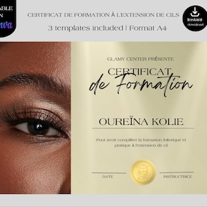 Schulungszertifizierung für Wimpernverlängerung, Canva, Gold, Weiß, Silber