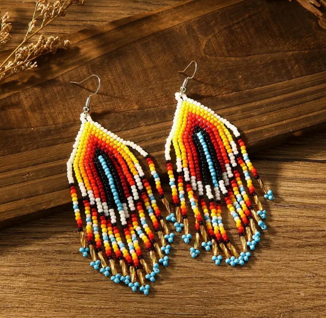 Beaded Native American EARRINGS Seed Beads - Etsy