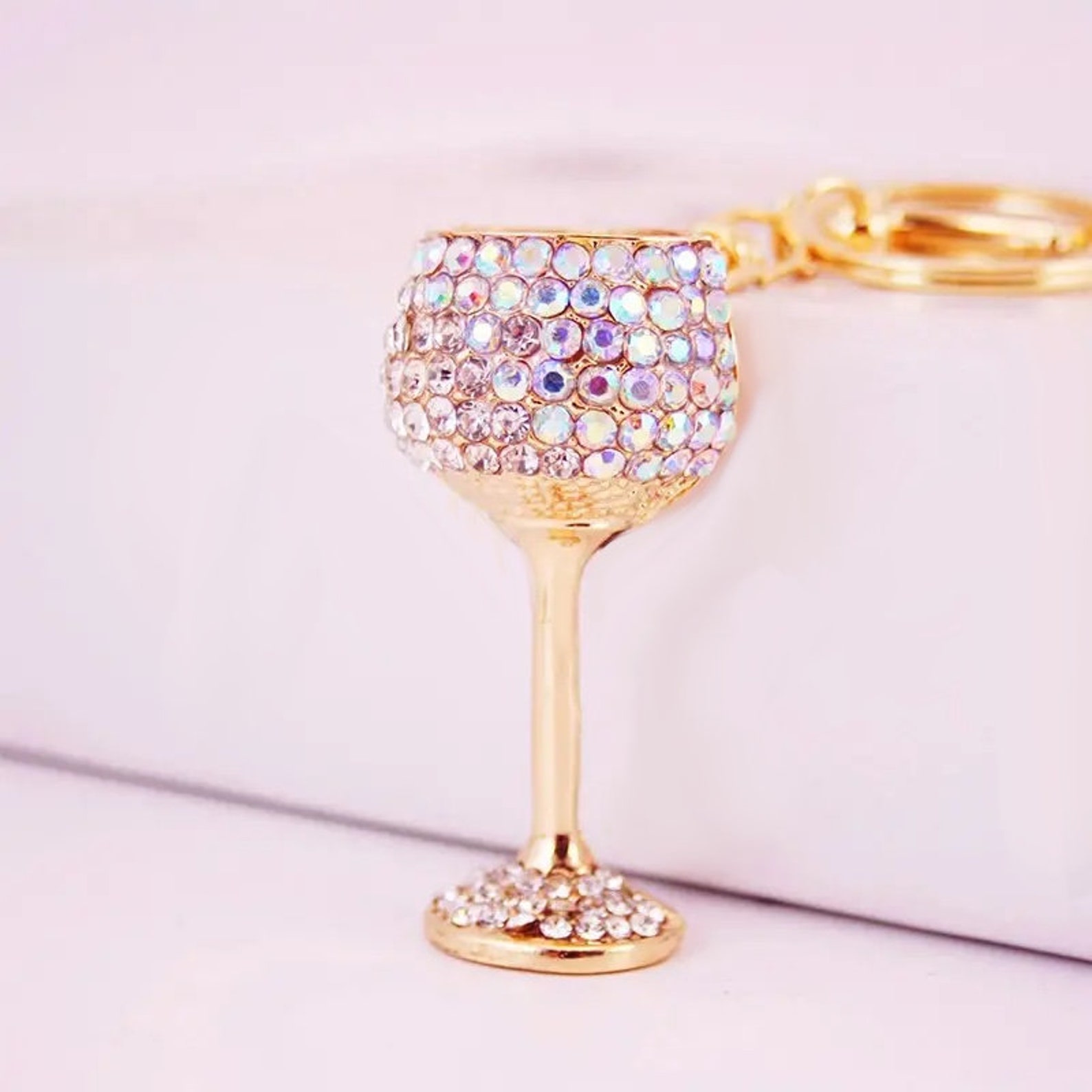 Rhinestone Wine Glass Keychain Metal Key Ring. Gift. 3 Colors to Choose ...