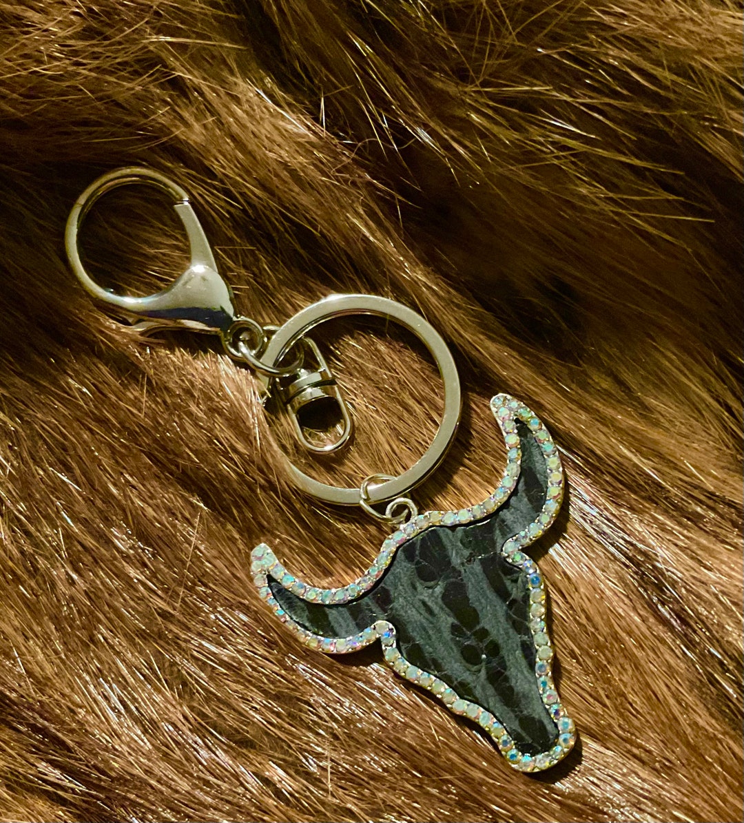 Black Steer / Bull Rhinestone Keychain Metal Key Ring. Christmas Gift ...