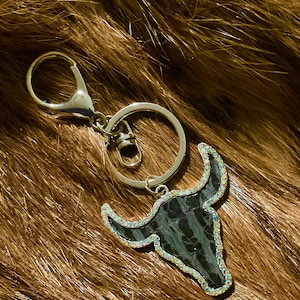 Black Steer / Bull  Rhinestone Keychain Metal Key Ring. Christmas Gift.