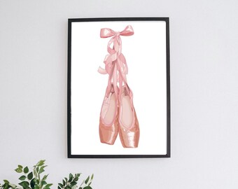 coquette wall art, bow ballet shoes art poster, pink coquette bows, pink bow art