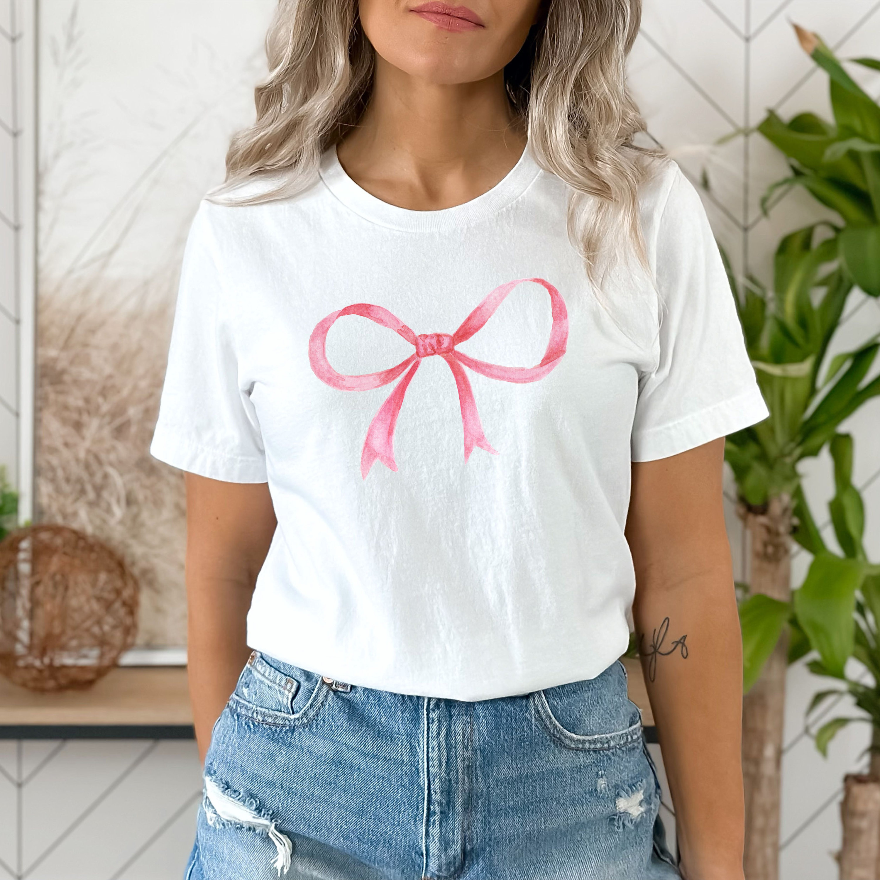 Coquette Pink Ribbon Bow Baby Tee, Downtown Vanilla Girl Aesthetic Pink Bow  Baby Tee, Trending Y2k Bow Baby Tee 