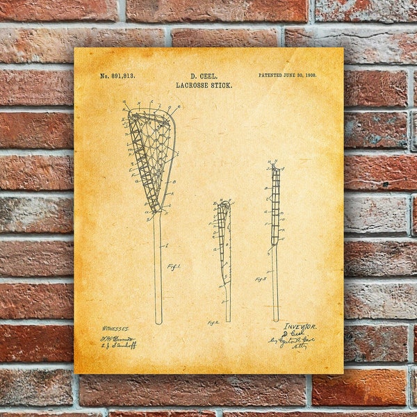 Lacrosse Stick Patent Posters, Lacrosse Enthusiast Wall Art for Classic Sports Decor, Lacrosse Wall Art Blueprint, Classic Sports Gift Idea