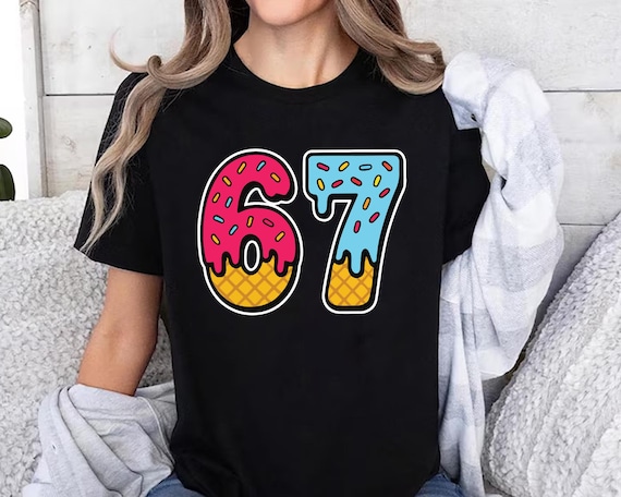 67 Drip Ice Cream Svg, 67 Birthday Png, Funny Meme Graphic Tee, Ice Cream Drip Number Svg, Gen Alpha Sayings Png