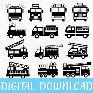 Fire Truck Silhouette Bundle Svg, Fire Truck Clipart, Firefighter Svg, Truck Svg Files For Cricut, Fire Truck Vector, Fire Truck Clip Art