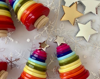 RAINBOW DIY Button Tree Decoration Kits, Fun For All Ages. Perfect for Christmas Eve Boxes, Gifts, Crafts, Crackers and Advent Calendars