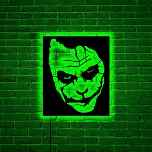 Joker Heath Ledger wood wall art with rgb led light, Joker room decor, Joker neon sign, Joker Heath Ledger wall art, Joker wooden wall sign
