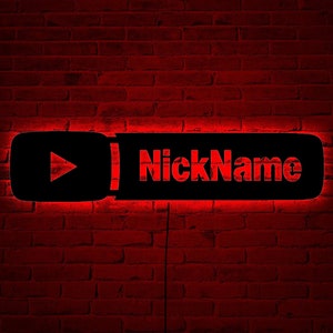 Custom Youtube Nametag wood wall art with rgb led light, Custom Youtube Nametag name sign, Personalized Youtube Nametag neon sign