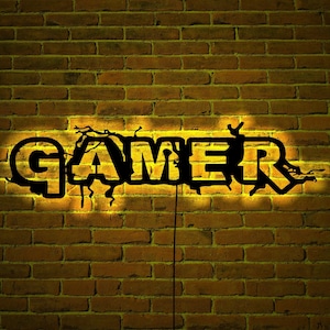 Gamer wood wall art with rgb led light, Gamer room decor, Gamer neon sign, Gamer wall decor, Gamer name tag, Gamer room wall decor