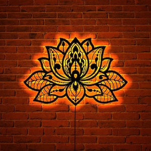 Lotus Flower Mandala  wood wall art with rgb led light, Lotus Flower Mandala home decor, Lotus Flower Mandala neon sign, Mandala  wall decor