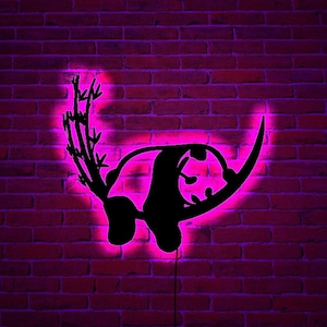 Panda wood wall art with rgb led light, Panda home decor, Panda wooden office decor with light, Panda sign, Panda wall decor,kids room decor