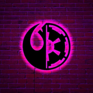 Galactic Empire and rebel icon wood wall art with rgb led light, Galactic Empire room decor, Galactic Empire neon sign, starwars wall art