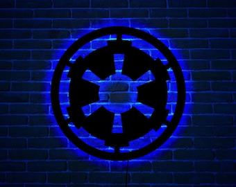 Galactic Empire Holzwandkunst mit rgb LED-Licht, Galactic Empire Raumdekor, Galactic Empire Neonschild, Galactic Empire Wandkunst