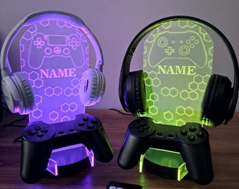 Personalized Controller and Headphone Stand / Gift for Gamers / RGB Controller and Headset Holder / Headset Stand / PS/XBOX Gamer Nickname