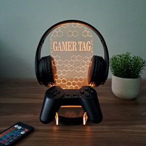 Personalized Controller and Headphone Stand / Gift for Gamers / RGB Controller and Headset Holder / Headset Stand / PS/XBOX Gamer Nickname image 1