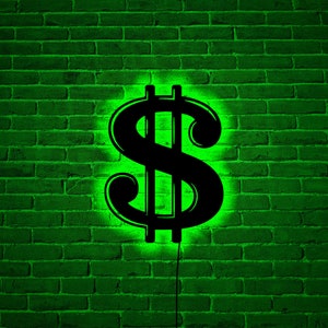 Dollar wood wall art with rgb led light, Dollar home decor, Dollar wooden office decor with light, Dollar sign, Economist gift