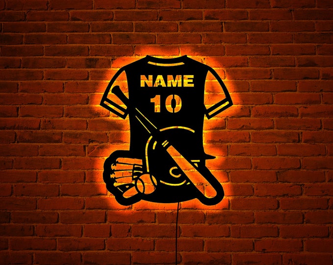 Custom Baseball Player wood wall art with rgb led light, Custom Baseball Player name sign, Personalized Baseball Player neon sign, gift idea