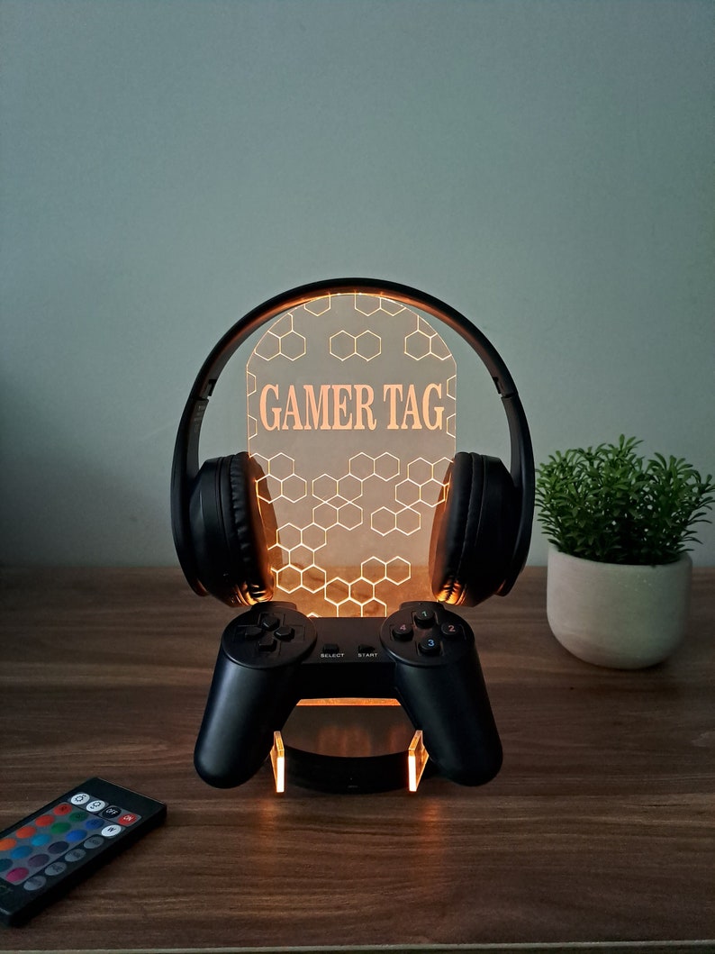 Personalized Controller and Headphone Stand / Gift for Gamers / RGB Controller and Headset Holder / Headset Stand / PS/XBOX Gamer Nickname image 1