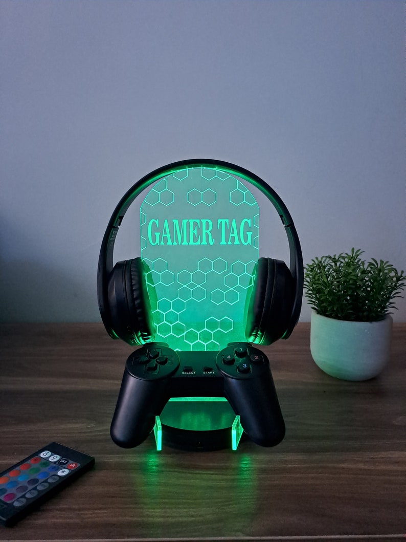 Personalized Controller and Headphone Stand / Gift for Gamers / RGB Controller and Headset Holder / Headset Stand / PS/XBOX Gamer Nickname image 3