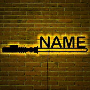 Starwars lightsaber nametag wood wall art with rgb led light, lightsaber room decor, starwars lightsaber neon sign, lightsaber wall art