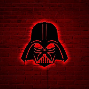 Decorazione murale in legno di Darth Vader con luce LED RGB, arredamento per la casa di Darth Vader, insegna al neon di Star Wars con Darth Vader, decorazione murale di Star Wars con Darth Vader
