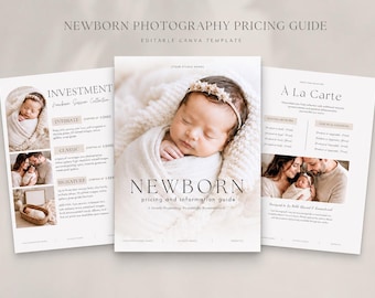 Prijsgids voor newbornfotografie (Canva-sjabloon, bewerkbare prijslijst)