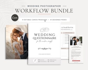 Wedding Photography Workflow Bundle, Coordinated Canva Client Templates