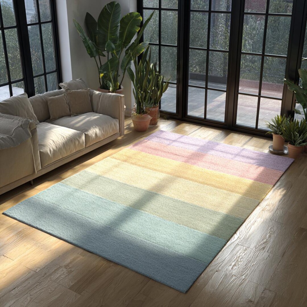 Pastel Color Rug Pastel Rainbow Wool Rug | Soft Gradient Geometric Carpet - Etsy