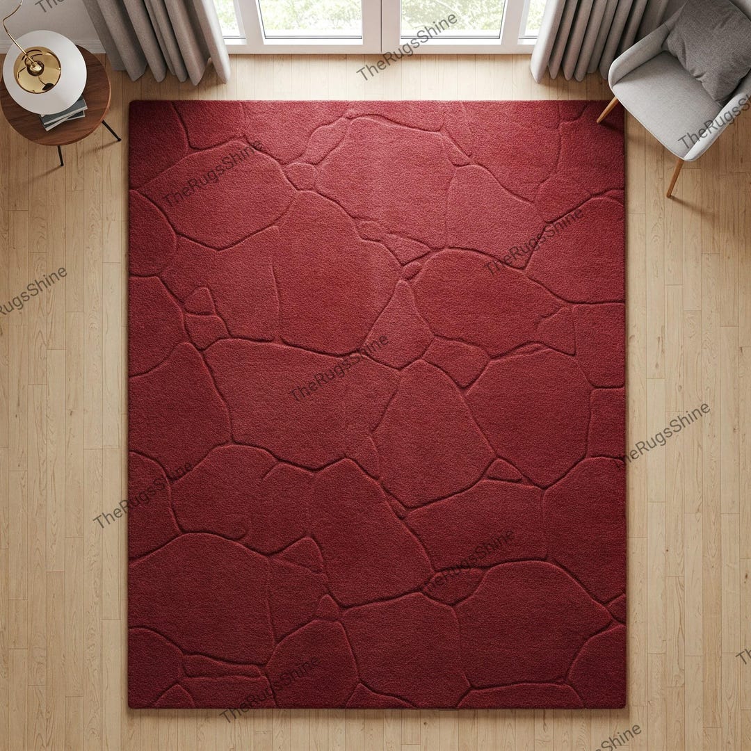 Red Tuft Rug Deep Red Hand Tufted Abstract Wool Rugs for Living Room, Modern ...