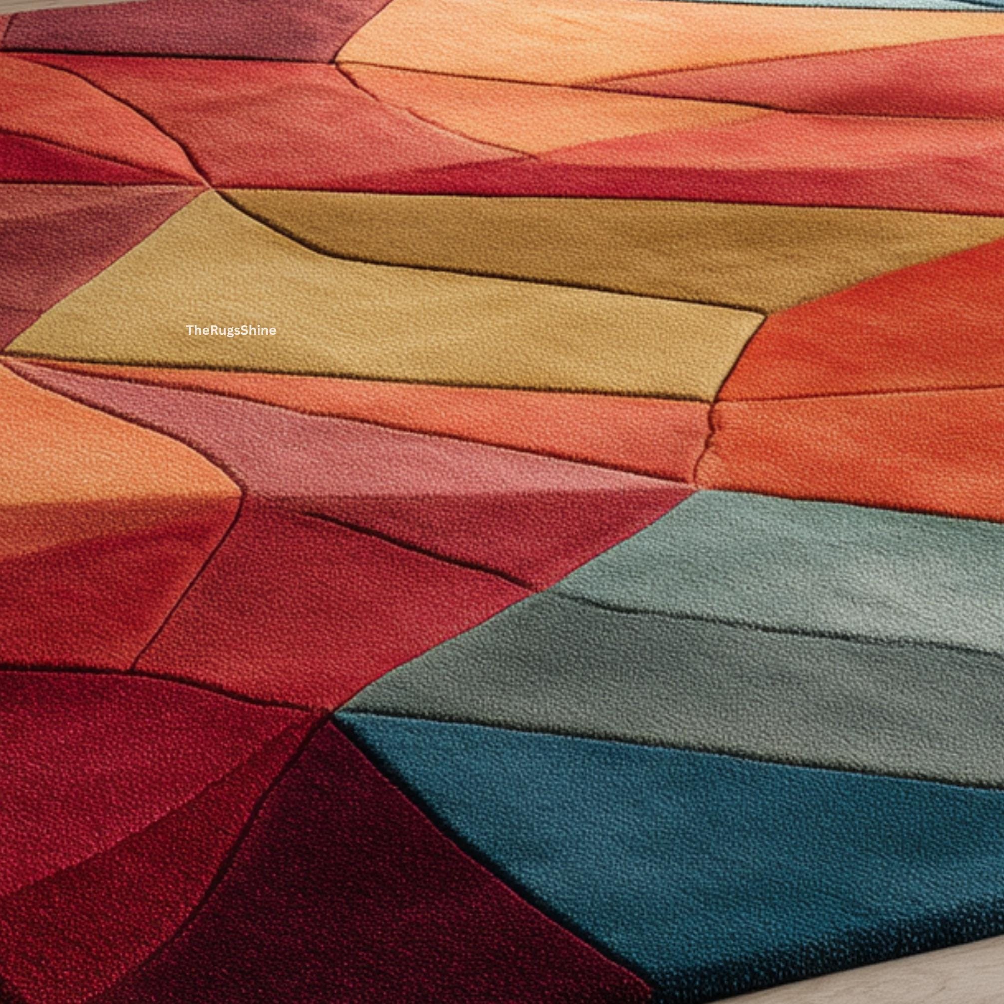 Geometric Faceted Wool Rug – Hand-tufted Modern Abstract Design in Red ...