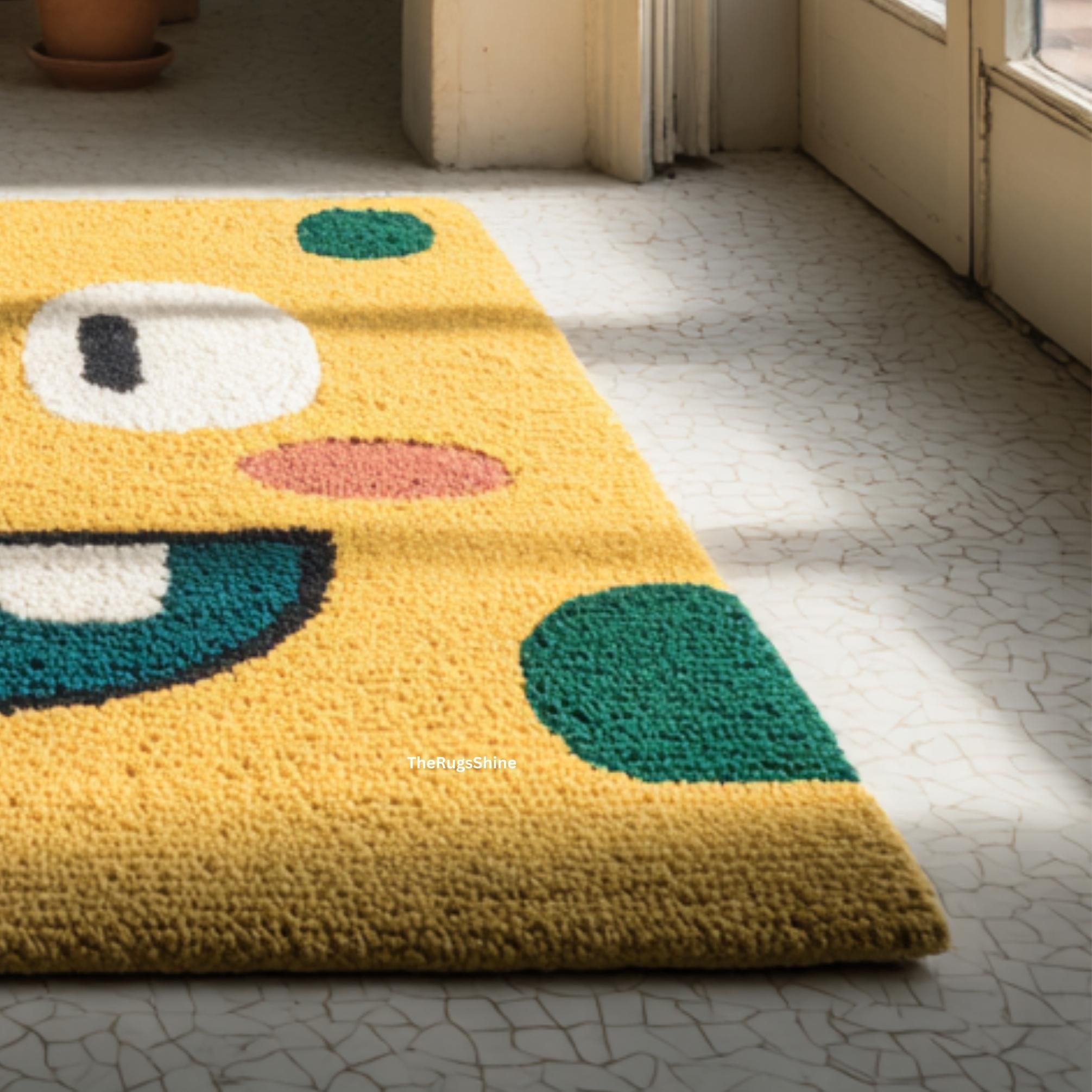 Cartoon Face Kids Rug | Soft Plush Playroom Nursery Carpet for Kids ...