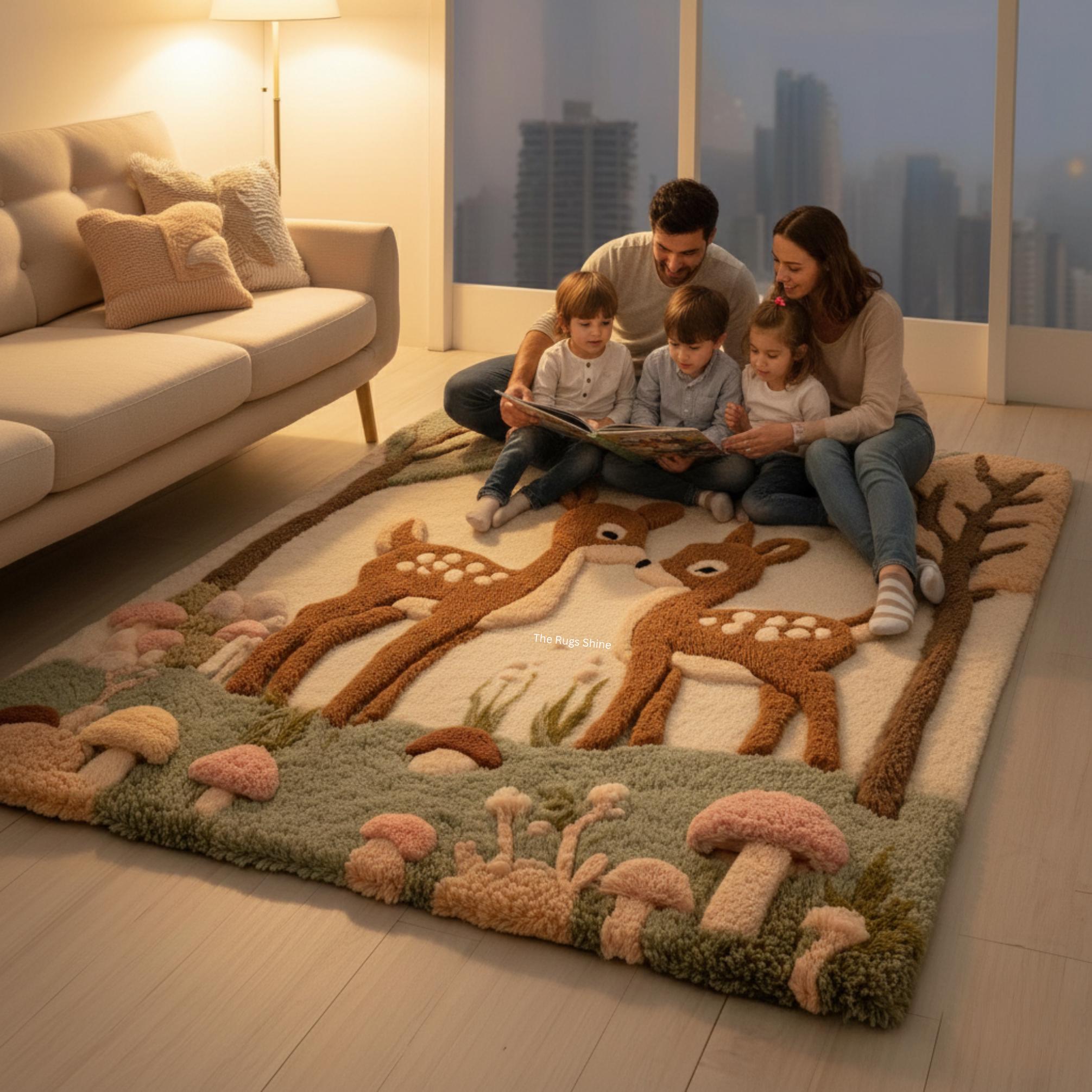 Hand Tufted Wool Deer Rug | 3D Woodland Nursery Carpet 9x12 Teppich - Etsy