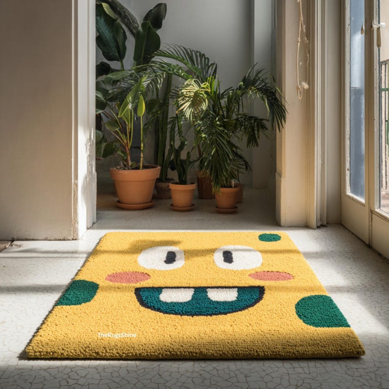 Cartoon Face Kids Rug | Soft Plush Playroom Nursery Carpet for Kids ...