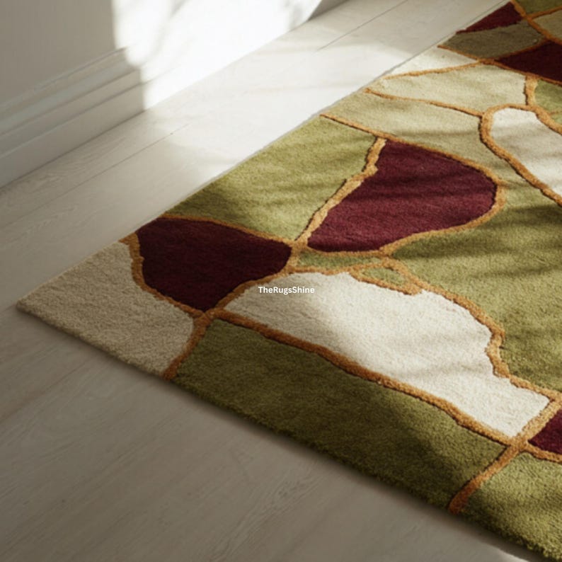 Olive Green Burgundy Hand Tufted Area Rug for Living Room - Etsy