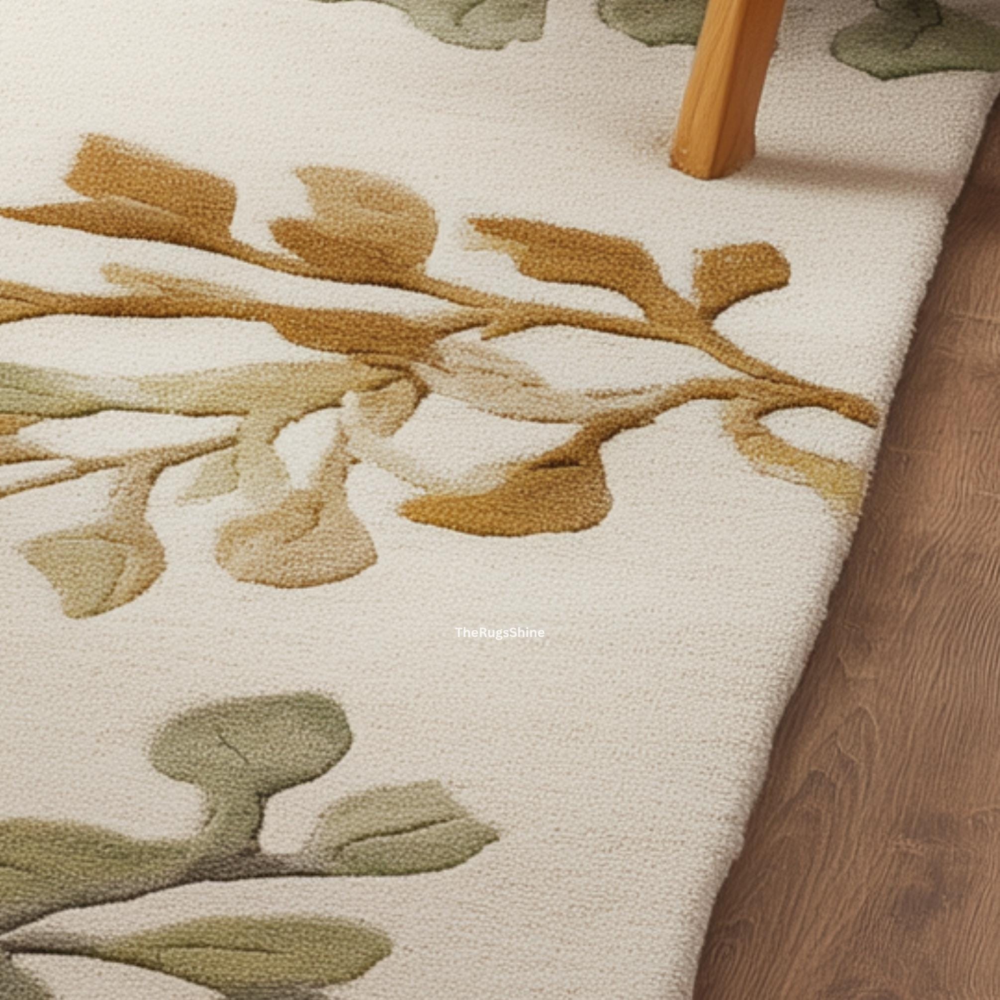Organic Pattern Rugs Botanical Wool Rug – Hand-tufted Nature-inspired Design in Sage & Olive ...