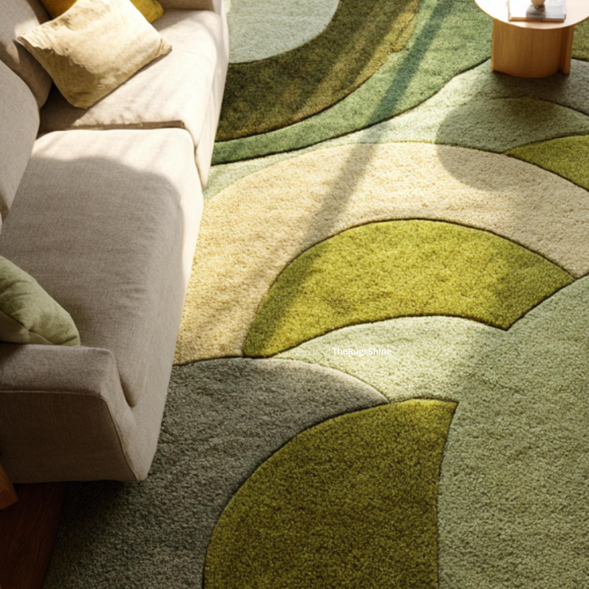 Green Abstract Area Rug | Modern Hand Tufted Carpet for Living Room ...