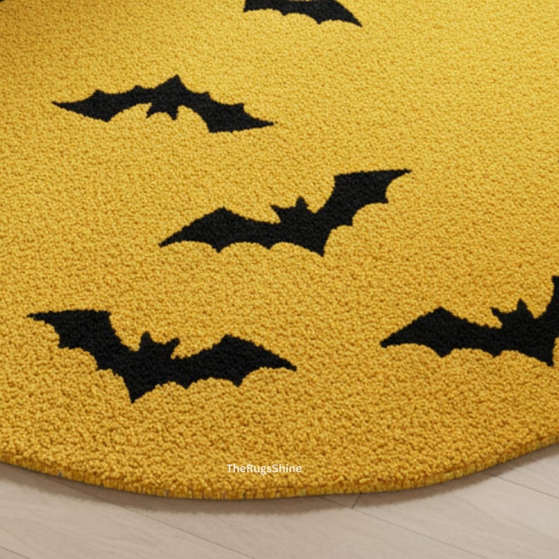 Hand-tufted Wool Bat Round Rug: Halloween Kids Room Decor - Etsy