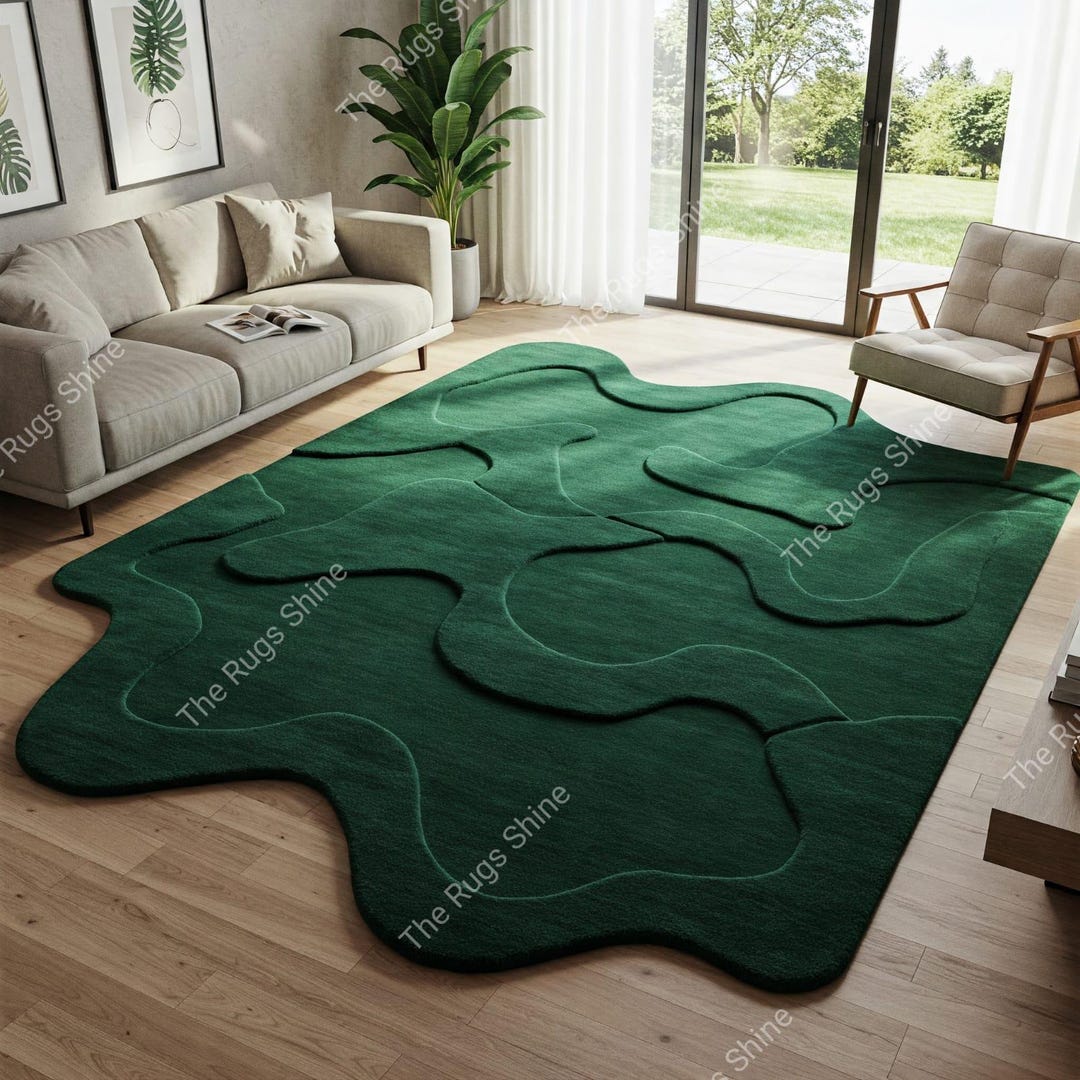 Deep Green Rug Pattern Deep Green Irregular Abstract Hand Tufted Wool Rugs for Kids Room ...