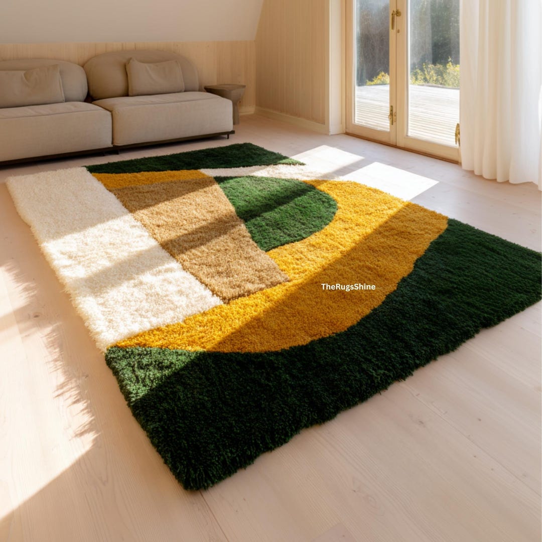 Rcc Rugs Hand Tufted Wool Arch Rug | Light Green, Mustard, Cream Abstract Area ...