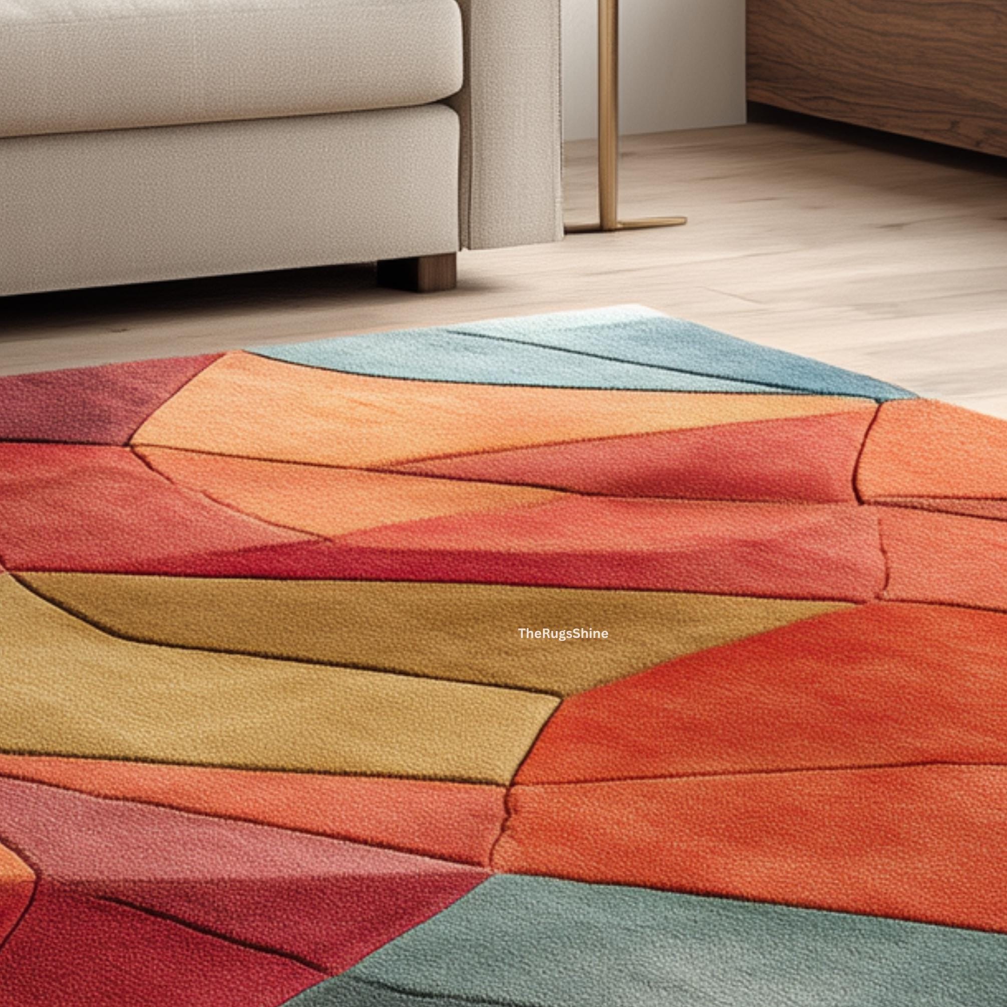 Geometric Faceted Wool Rug – Hand-tufted Modern Abstract Design in Red ...