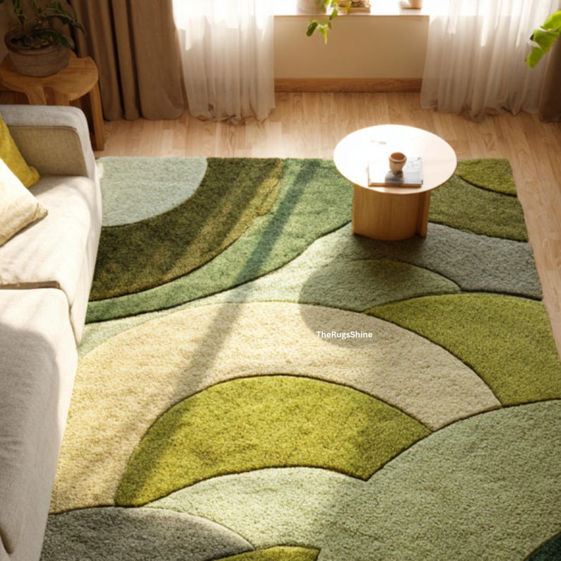 Patterned Green Rug Abstract Design Green Abstract Area Rug | Modern Hand Tufted Carpet for Living Room ...