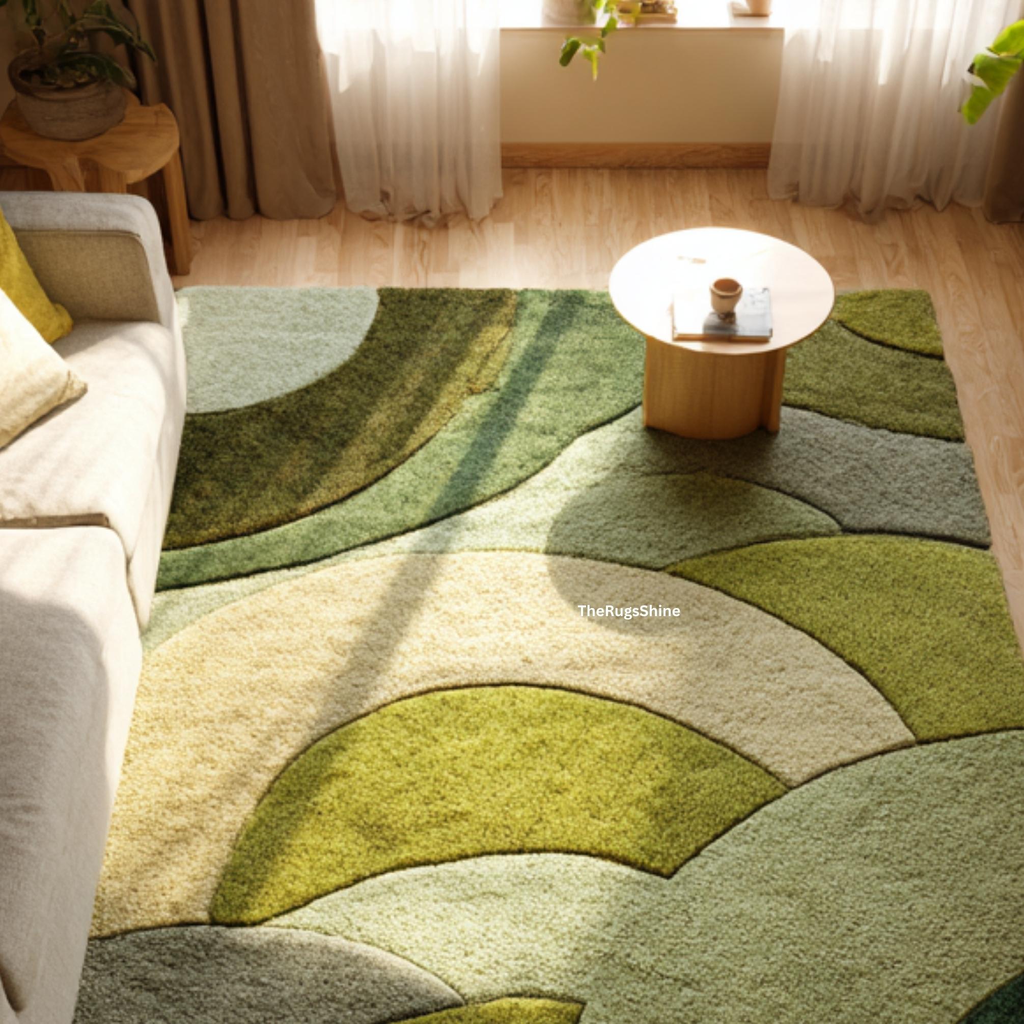 Green Abstract Area Rug | Modern Hand Tufted Carpet for Living Room ...